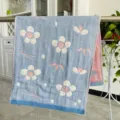 Japanischer Baumwoll Gaze Gesichtstuch weich saugfähig Blumen Design Haushalt Handtuch - Rote Bohnen Blume Blau