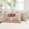 Ensemble de taies d'oreiller enfant en gaze de coton, 40x60cm motif champignon marron. - 1 Pièce/Paquet / Champignon Café