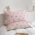 Pink gauze cotton pillowcase with cute cherry print, soft breathable bedding for home bedroom decor. - Cherry Pink