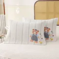 Cartoon gauze pillowcase pair, thick breathable cotton pillow covers with cute bear print. - Single Piece / Little Bear with Walking Duck