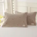 Cotton plaid pillow covers with cute cherry print, soft gauze bed pillow case pair for home. - 75*52cm (Pair Pack) / Coffee Plaid Cherry
