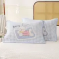 Blue checked cotton gauze pillowcase pair cute cartoon bunny design for bedroom student dorm - Single Piece / Lying Rabbit Style