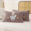 Brown grid cartoon duck gauze pillowcase pair, soft breathable bedding variant for home use. - Duck Braces