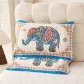 Soft cotton pillow towel, blue elephant ethnic pattern variant for home bedroom bedding use. - Bronze Elephant