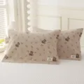Cotton cartoon bear print pillowcase pair, soft gauze pillow cover for home bedroom use. - Bear Brown
