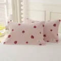 Pink quilted pillowcases with cute strawberry pattern, soft cotton bedding pair for home use - Strawberry Jelly