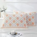 Soft cotton gauze pillowcase, breathable four-layer fabric, fresh floral print for home use. - Beige Floral