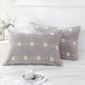 Soft cotton gauze pillowcase set with floral wreath pattern, breathable home bedding. - Ring Floral Gray