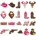 Lot de 20 breloques en émail style cow-boy rose et marron pour création de bijoux DIY - Cowboy Western (SN1693) / Pack Mixte / Mélange Rose et Brun