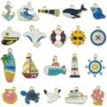 20pcs mixed nautical enamel alloy charms including whale, anchor, and lighthouse - Mixed Nautical Ocean Enamel Set (SN1694) / 20 Pieces/Pack