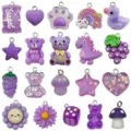 Set of 20 purple resin charms with cute bears, dinosaurs and ducks for DIY jewelry - Purple Series Mixed Style(SN1687) / 20 Pieces/Pack / Purple