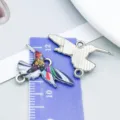 Colorful enamel hummingbird alloy pendant connector in white K silver finish for DIY jewelry - Colorful Drip Oil Hummingbird (27585) / 1 Piece/Pack (16x25mm)
