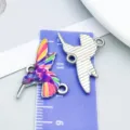 Enamel hummingbird pendant charm with double loops for necklace and bracelet jewelry making - Colorful Drip Oil Hummingbird (27586) / 1 Piece/Pack (16x25mm)