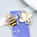 Detail of yellow and black enamel bee charm with KC gold finish for DIY jewelry - Enamel Printed Bee (27605) / 1 Piece/Pack (19*18mm) / Yellow