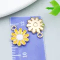 Yellow enamel daisy flower charms for DIY jewelry making and necklaces - Round Small Daisy Flower (11071) / 1 Piece (12*15mm)