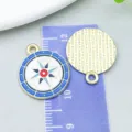 Minimalist round enamel compass charm pendant in blue and gold for DIY jewelry making - Round Compass (27417) / 1 Piece (20*17mm) / Blue