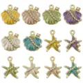 Colorful enamel ocean charms with starfish and pearl shell pendants for DIY jewelry - Ocean Series (SN1757) / 12 Pieces/Pack / Mixed 12pcs Starfish Shell