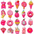 20pcs cute magenta resin charms set with lollipop ice cream and animal shapes - Rose Red Mixed Series (SN1689) / 20 Pieces/Pack