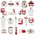 20 rote medizinische Emaille-Anhänger für DIY Schmuck: Stethoskop, Krankenwagen, Kasten - Emaille Rot Serie Medizinische Themen Mischset / 20 Stück Set
