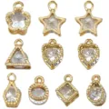 Set di ciondoli in zircone placcati oro KC a forma di cuore e stella per gioielli fai da te - Forme Geometriche Miste (SN1759) / 10 Pezzi/Confezione / oro kc