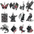 Set of 12 Gothic dark enamel Halloween pendants featuring dragons bats and ravens for DIY - Dark Halloween Series (SN1768) / Set of 12