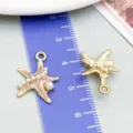 Detailed pink enamel starfish pendant with faux pearls for DIY jewelry making accessories - Ocean Pearl Starfish (27702) / 1 Piece (19x15mm) / Pink