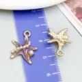 Detail view of purple enamel starfish charm with faux pearls for DIY jewelry making - Ocean Pearl Starfish (27703) / 1 Piece (19x15mm) / Purple