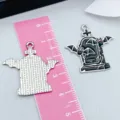 Black Halloween tombstone and bat alloy pendant jewelry charm shown with scale ruler - Bat Returning to Nest (27923) / 1 Piece (28*28mm)