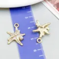 Elegant gold-plated starfish enamel pendant with white pearls for DIY jewelry making - Ocean Pearl Starfish (27704)