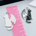 Dark gothic black enamel cat with dragon wings charm pendant for DIY jewelry making - Winged Cat (27924) / 1 Piece (30*18mm)