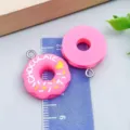 Cute rose pink resin donut charms for DIY jewelry making showing front and back details - Chocolate Donut (23854)