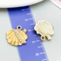 Golden alloy shell charm featuring yellow enamel and white pearls for DIY jewelry making - Ocean Pearl Shell (27707)
