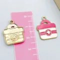 Pink enamel medical bag charm with cross logo for DIY jewelry making, 23mm height - 1 Piece/Pack (22*18mm)