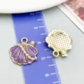 Purple shell-shaped alloy charm with faux pearls and gold-tone finish for DIY jewelry - Ocean Pearl Shell (27708)
