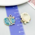 Blue enamel shell charm with pearls for DIY jewelry making size reference - Ocean Pearl Shell (27709)