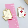 Red enamel medical notebook and pen alloy pendant for DIY jewelry making accessories - White Pen and Medical Record Shape