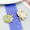 Green enamel shell charm with pearl accents and gold plating for DIY jewelry making - Ocean Pearl Shell (27710)