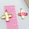 Pink medical cross band-aid enamel charm pendant with ruler for size scale - 1 Piece/Pack (21*18mm)