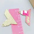 Pink medical enamel charms for DIY jewelry showing front back view with scale - 1 Piece/Pack (35*24mm)