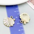 Elegant white enamel shell pendant charm with pearls for DIY jewelry making crafts - Ocean Pearl Shell (27711)