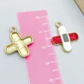 Red and white enamel medical cross charm for DIY handmade jewelry making crafts - Red Cross Band-Aid Shape