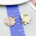 Pink enamel shell pendant charm with artificial pearls for DIY jewelry making - Ocean Pearl Shell (27712)