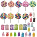Set of 32 colorful resin charms including lollipops and gummy bears for DIY jewelry - Bear Lollipop Set (HK470) / 32 Pcs Set / Multicolor