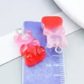 Red and pink gradient resin gummy bear charms with glitter for DIY jewelry crafts - Bear Candy (12560) / 1 Piece/Pack (10x20mm) / Transparent Pink Gradient