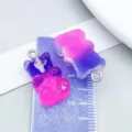 Resin gummy bear charms with pink and purple gradient and glitter for DIY jewelry - Bear Candy (12563)