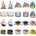 Set of 20 colorful school graduation enamel charms for DIY jewelry making and crafts. - Mixed Student Teacher Back to School Graduation Styles (SN1695) / 20 Pieces/Pack