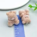 Cute light brown flocked bear pendant charm for DIY jewelry making with metal loop - Bow Tie Bear (27489) / 1 Piece/Pack (31*23*21mm) / Brown
