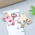 Valentine's Day pink enamel heart lock and key alloy charms for DIY jewelry making - Heart Key Bow Bag (25163) / 1 Piece (19x18x1mm) / Pink