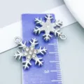Sparkling silver-toned snowflake pendant with clear rhinestones for DIY jewelry making - Point Drill Snowflake (27050) / 1 Piece (21.5*16mm) / Silver White