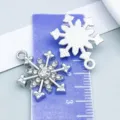 Silver snowflake charm pendant with white rhinestones for DIY jewelry making projects - Point Drill Snowflake (27052) / 1 Piece (22*17mm) / White K